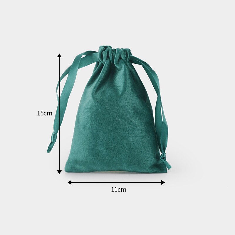 10 Pcs/Lot Christams Package Flannel Bags with Satin Drawstring Wedding Party Soft Fabric Velvet Pouch Dustbag: green 11x15cm
