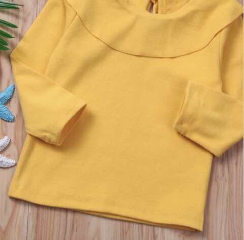 Summer Yellow Solid Cotton Blend Baby T-shirt Baby Girls Kids Long Sleeve Cotton T-shirt Tops Clothes