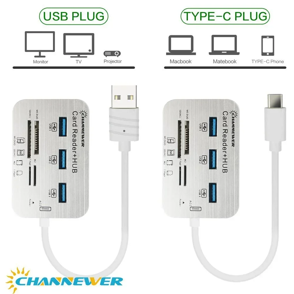 7 in 1 USB 3.0 geheugenkaartlezer Hoge snelheid externe lezer voor SD SDHC SDXC Micro SD TF MS M2-kaarten: Black