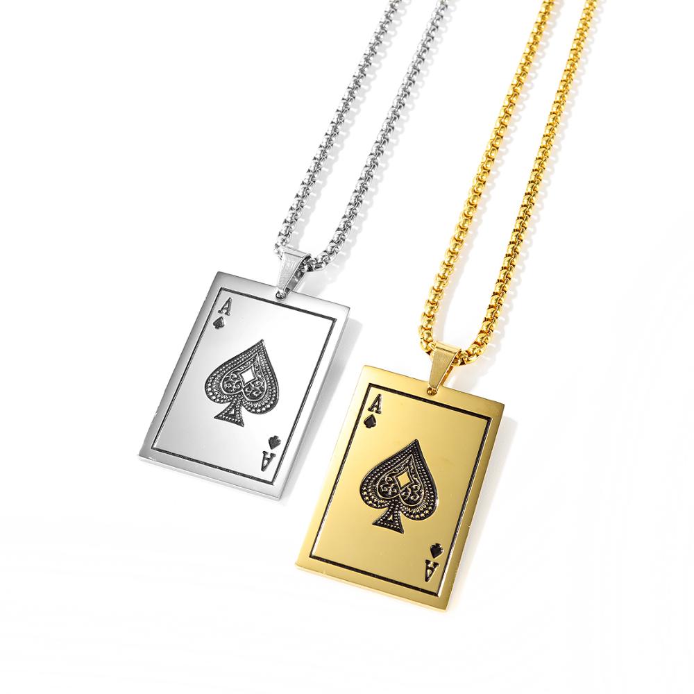 Men's Jewelry Ace of Spades Necklace, Playing cards Pendants Necklace in Stainless Steel