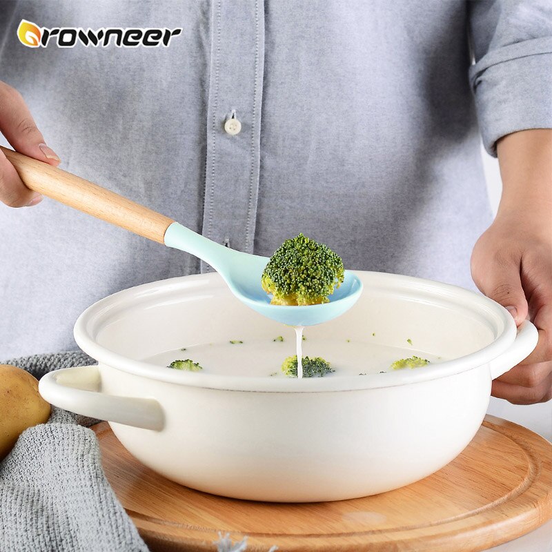 9/11Pcs Silicone Kitchen Set Wooden Cooking Accessories Spatula Ladle Spoons Heat Resistant Green Multifunction Utensils Tools