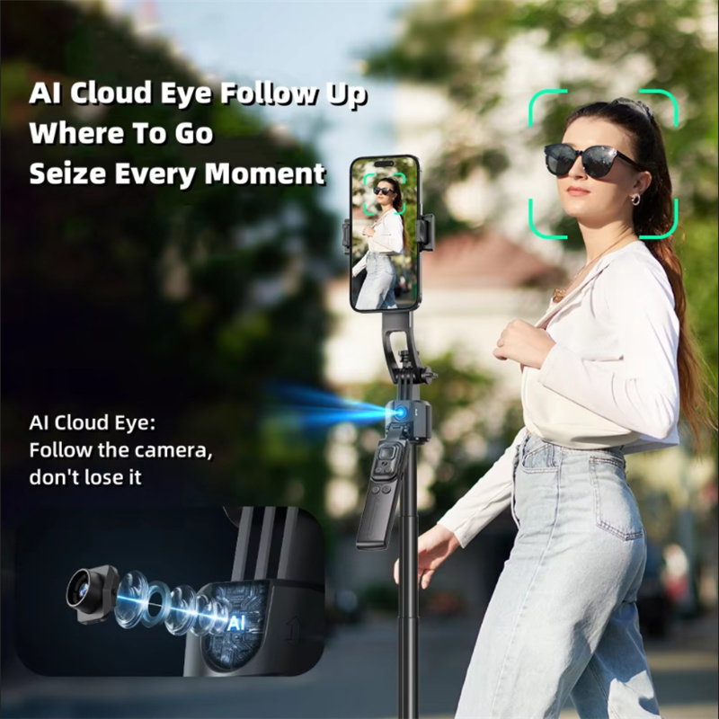 C17 Monopiede 360 ° Treppiede da tiro con tracciamento AI con rotazione automatica Luce di riempimento otturatore Bluetooth per supporto per telefono Bastone selfie wireless