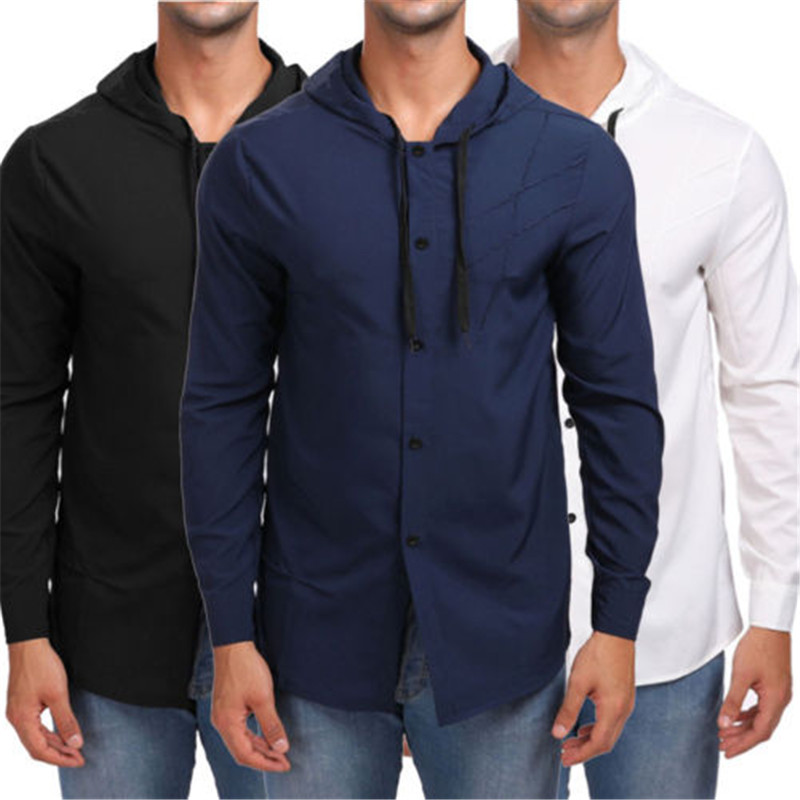 Men Work Shirt Soft Long Sleeve Square Collar Regular Solid Men Shirts White Male Tops Business Casual T-Shirts Tennis Jackets