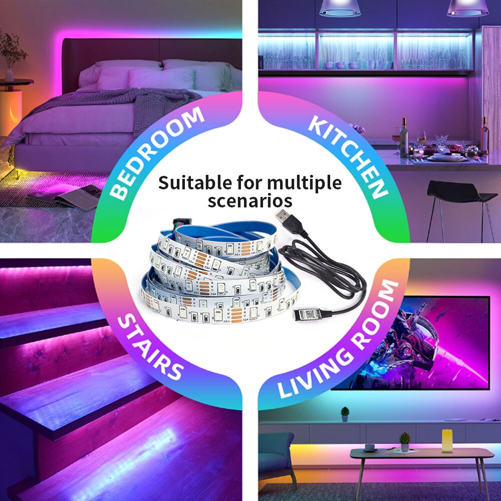 Inteligentne paski LED Bluetooth RGB 2835 5V USB Smart Life kontrolowane aplikacją do ekranu pulpitu Podświetlenie telewizora Elastyczna taśma diodowa