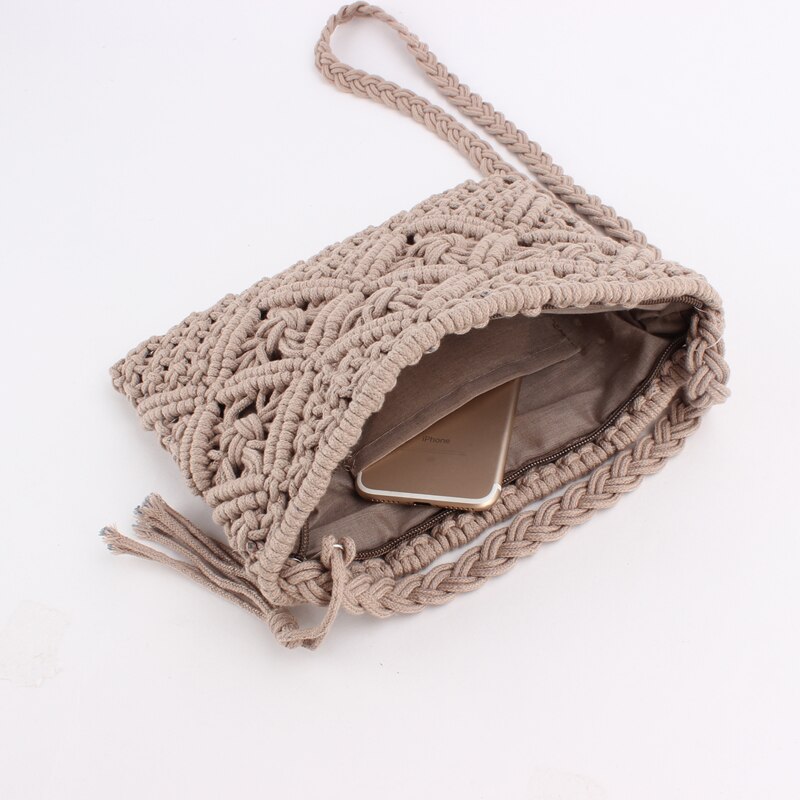 Kwasten Handvat Messenger Bag Katoen Strap Katoenen Zak Crossbody Schouder Hand Strap Handgemaakte Weven Vrouwen Geweven Handtas