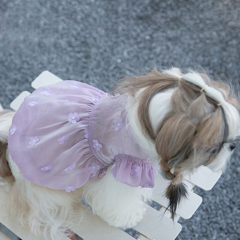 Ropa de primavera y verano para perros, falda tridimensional de hilo de flores, ropa para mascotas, ropa para gatos, Yorkshire, Chihuahua, cachorro
