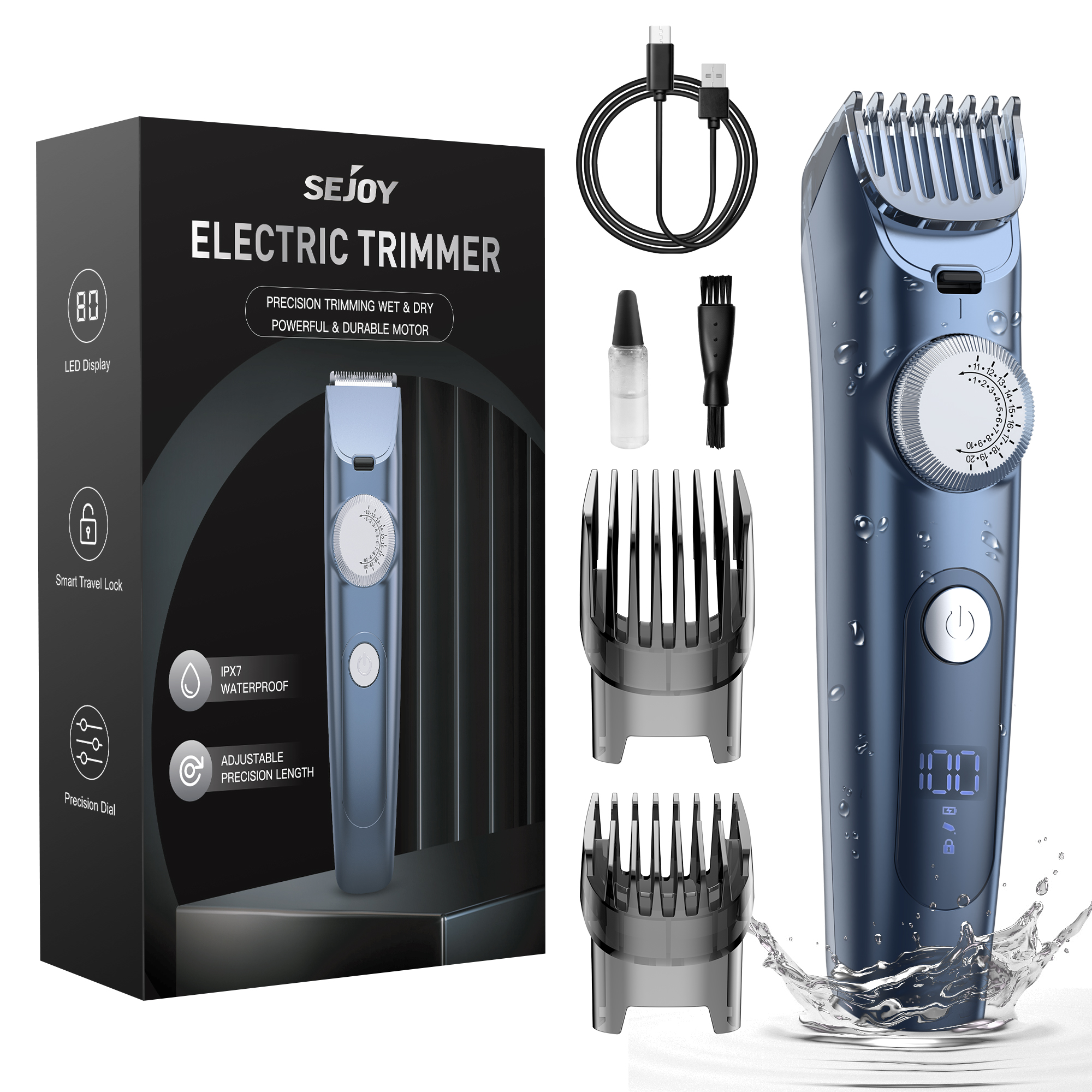 Sejoy Hair Clippers Trimmer for Men Hair Beard Body Arm Electric Outline Edgers Shaver: Blue