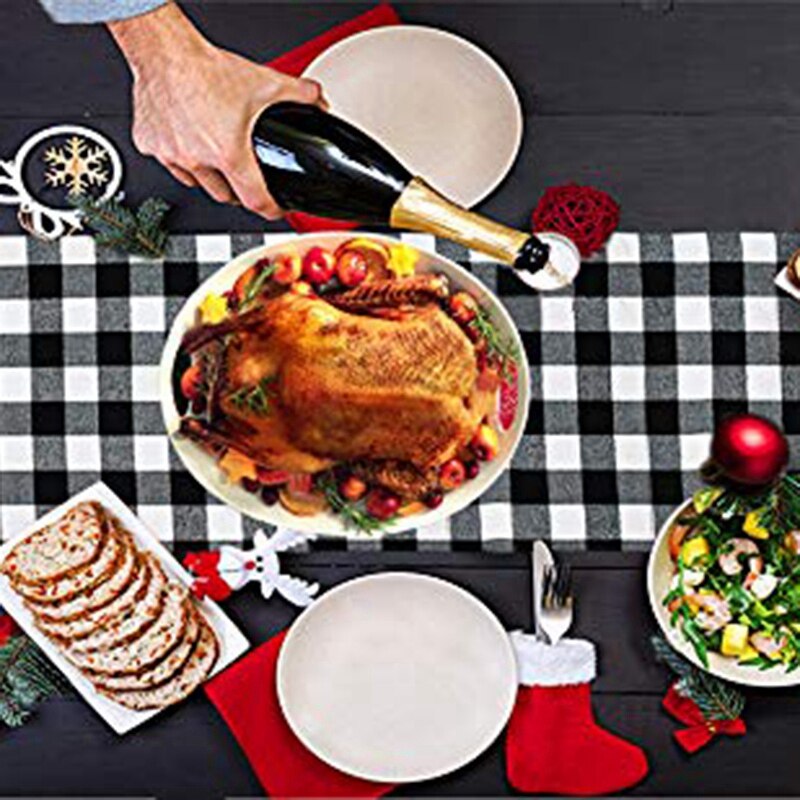 1 Pcs Geruite Tafelkleed Katoen Zwart En Wit Plaid &amp; 4 Stuks Placemat Tafel Mat Servies Plaat Placemat