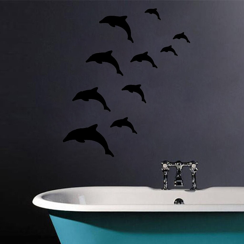 DIY Silver Dolphin Fish Mirror Wall Sticker Home Mural Ornament Wall Sticker Modern Animal Stickers for Home Decoration#0707LJC