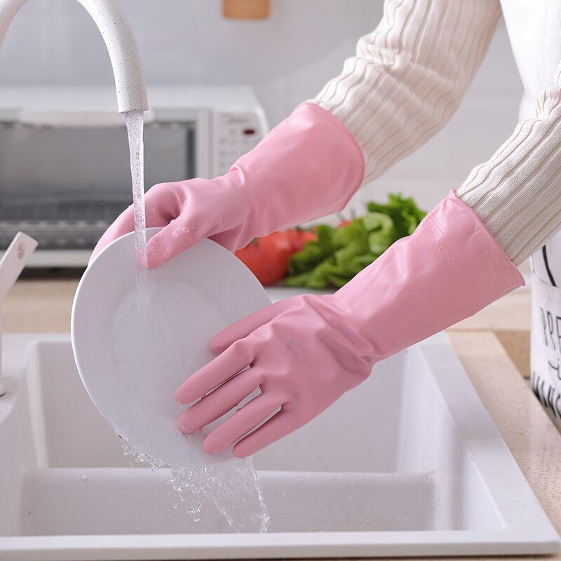 3pairs PVC Dishwashing Gloves Housework Kitchen Cleaning Gloves Waterproof Wear-Resistant Labor Protection Gloves 30cm Long