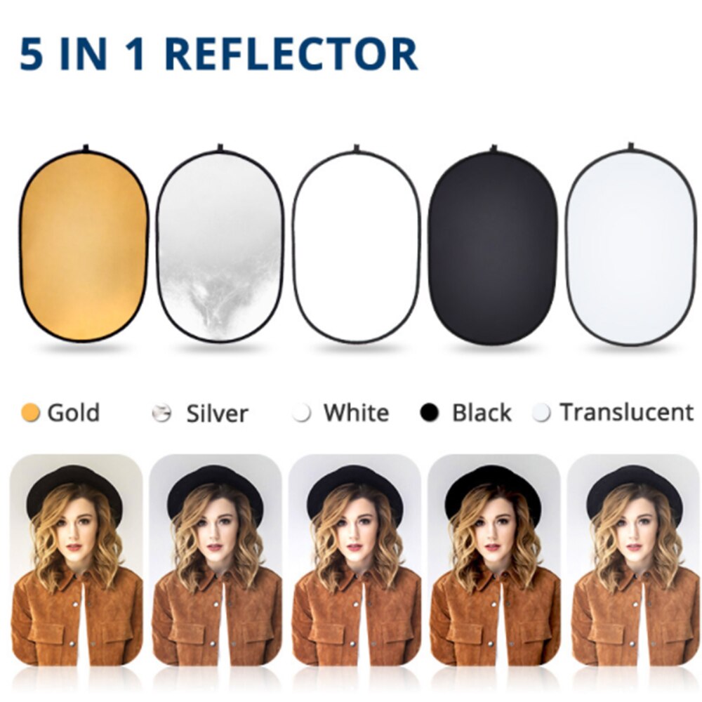 5 In 1 Multi Fotografie Photo Oval Inklapbare Light Reflector Houvast Draagbare Foto Reflector (60X90Cm)