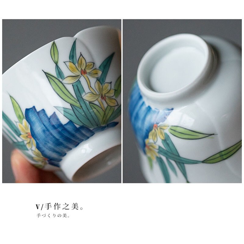 100ml Pure Hand-painted Narcissus Orchid Art Tea Tureen Boutique Tea Maker Gaiwan Ceramic Hand Grasping Tea Bowl Kung Fu Teaware