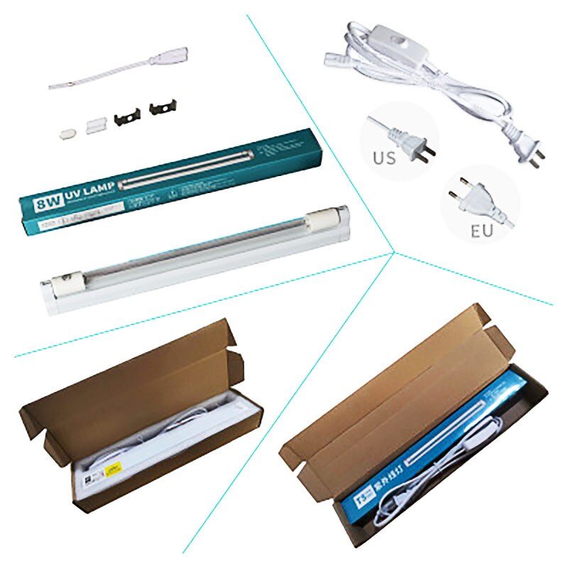 Disinfection Lamp Rod UV Germicidal Lamp Ozone Quartz Disinfection And Sterilization Lamp 220V 8W EU Plug Household Disinfection