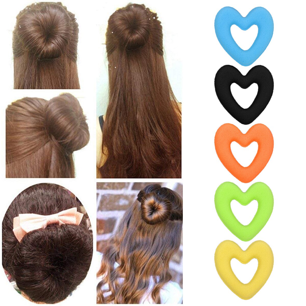 Diadèmes en forme de coeur outil de coiffure, tête bractée éponge magique, bricolage boule de viande cheveux mignon fabricant de chignon femmes filles Donut accessoires de cheveux