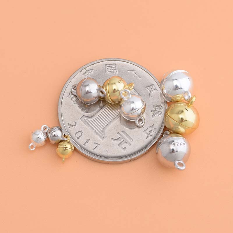 Echte Pure Solid 925 Sterling Zilveren Magnetische Sluitingen Sieraden Maken Ronde Bal Gouden Gesp Sluiting Ketting Armband Bevindingen