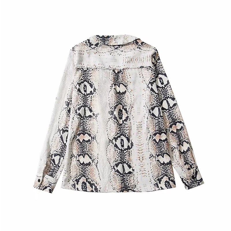 Aecu 11 ormskinn långärmade skjortor kvinnor ormtryck blus grunge t-shirt femme high street dam toppar och blusar