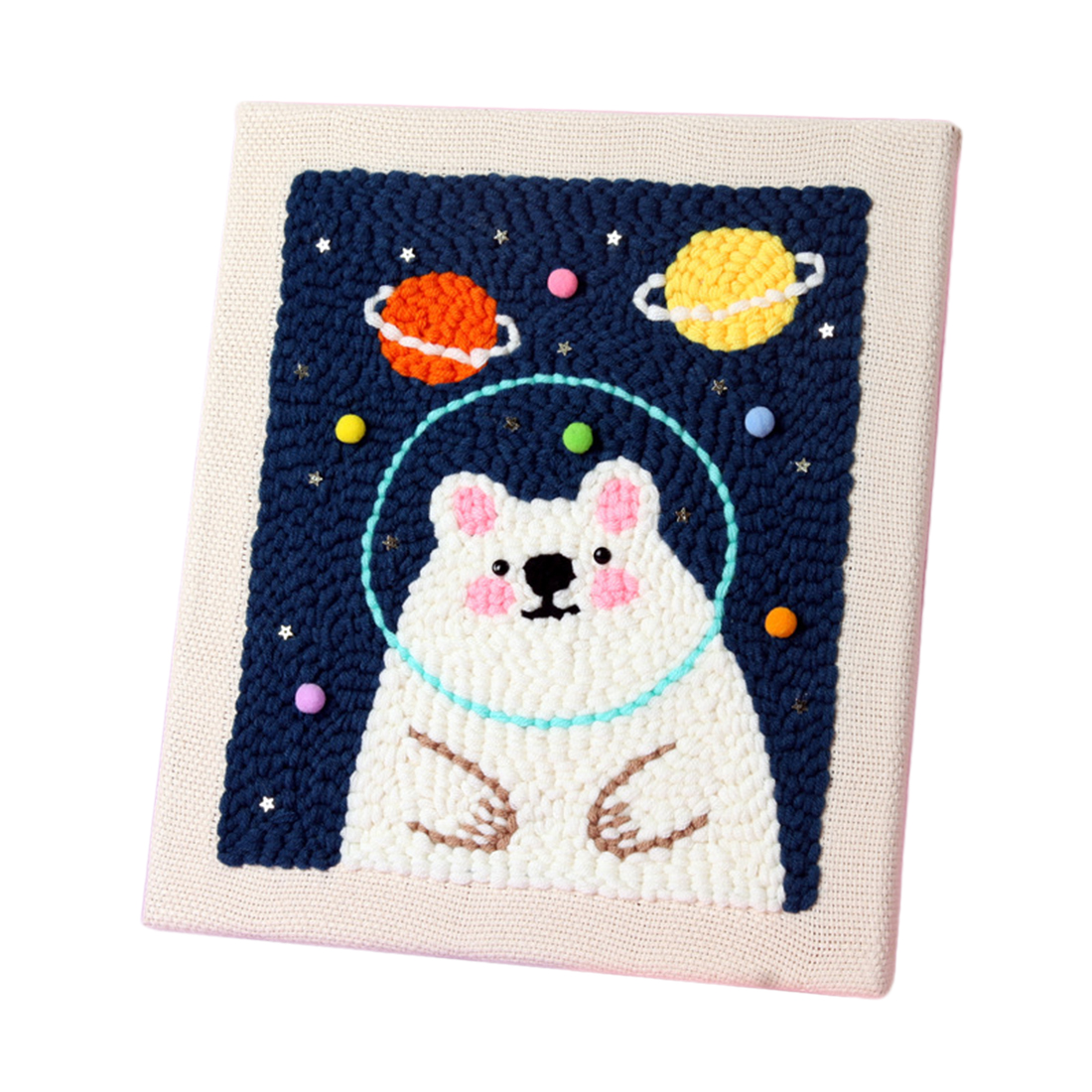 Bricolage tricot laine tapis Kit d'accrochage artisanat laine broderie avec 26x30cm cadre en bois massif poinçon aiguille-ours polaire