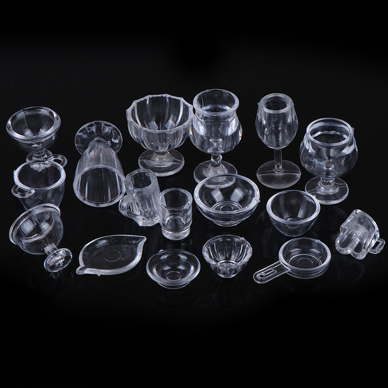 17Pcs/Set Mini Transparent Kitchenware Toy Drink Cups Dish Plate Tableware Miniatures DIY Pretend Play Toys