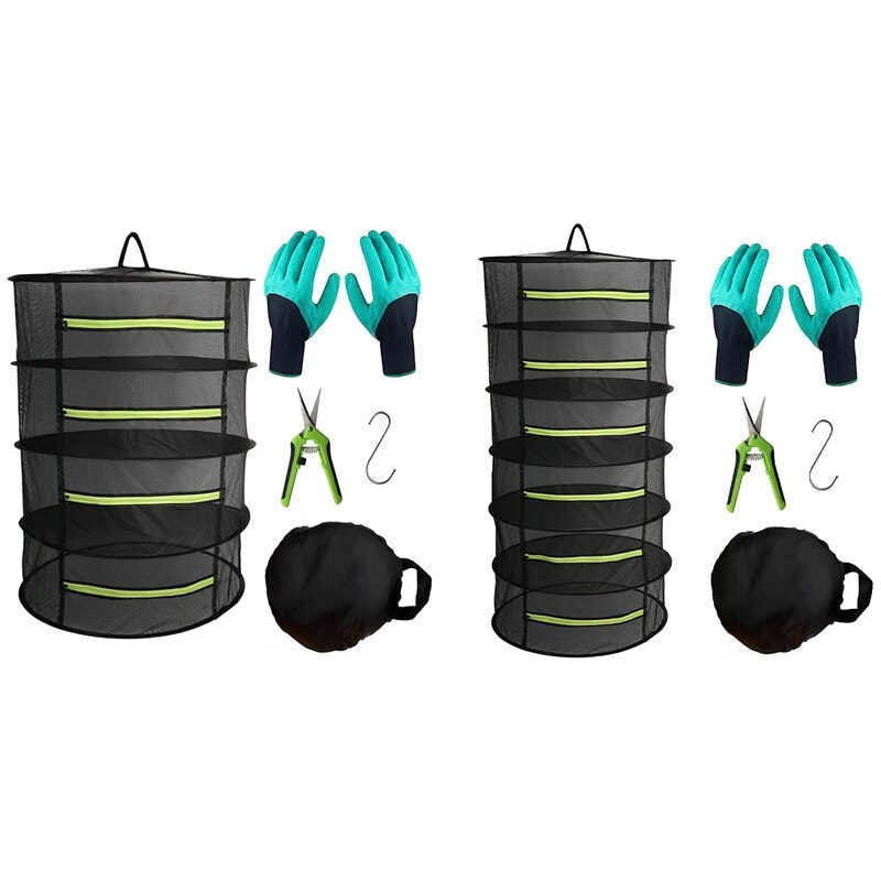 Herb Drying Rack Hanging Dryer Mesh Drying Rack With Green Zipper, 2Ft Plant Drying Rack Dry Net Pruning Shears