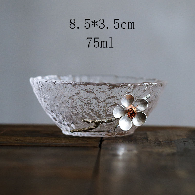 Japanse glazen theekopjes, proefkopjes met kersenbloesem, hoge temperatuur kungfu-theeservies, glaswerk voor thuis, wijnglas, drinkgerei: 12