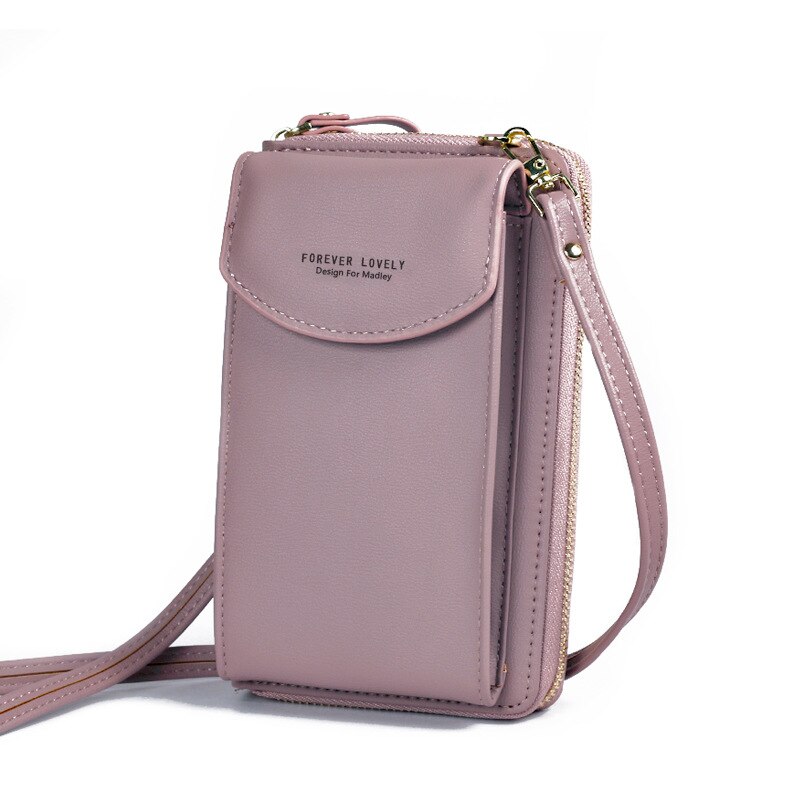 Shoulder Messenger Bag For Ladies Long Zipper Handbags Clutch Bag Large Capacity Mobile Wallet: Purple