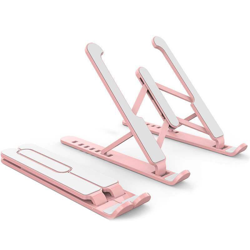 DQR Laptop Stand - Adjustable Aluminum Alloy - Portable Notebook Holder - 7-Speed Height - Foldable: Pink
