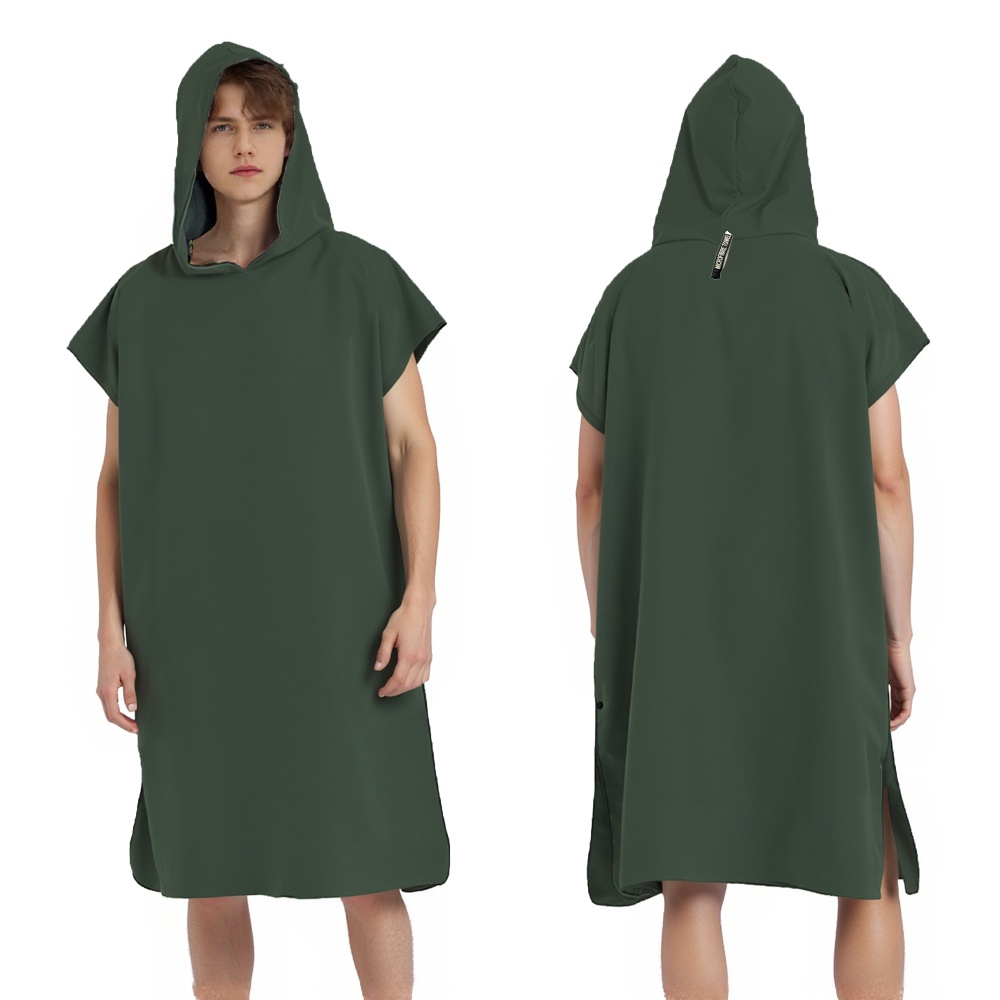 Strandtuch, Mikrofaser-Kapuzenhandtuch, schnell trocknend, Schwimmen, Reisen, Surfen, Sauna, Fitnessstudio, hochsaugfähig, leicht, Bademantel, Umhangwechsel: Armee Grün