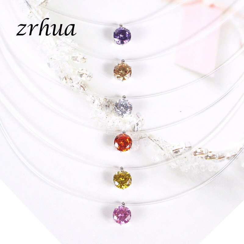 ZRHUA Weibliche Transparent Angelschnur Halskette Silber Farbe Kette Halskette Frauen Strass Halsband Halskette Collier Femme