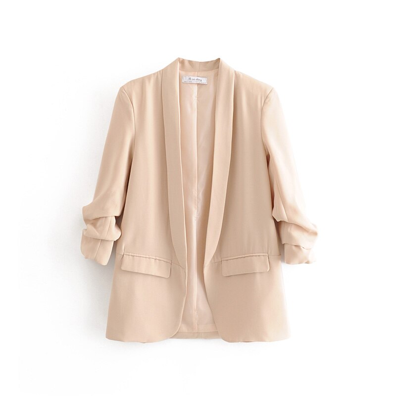 lässig frauen elegante Blazer damen geraffte hülse Blazer jacke Jahrgang weibliche streetwear anzüge mädchen schick anzug: khaki / L