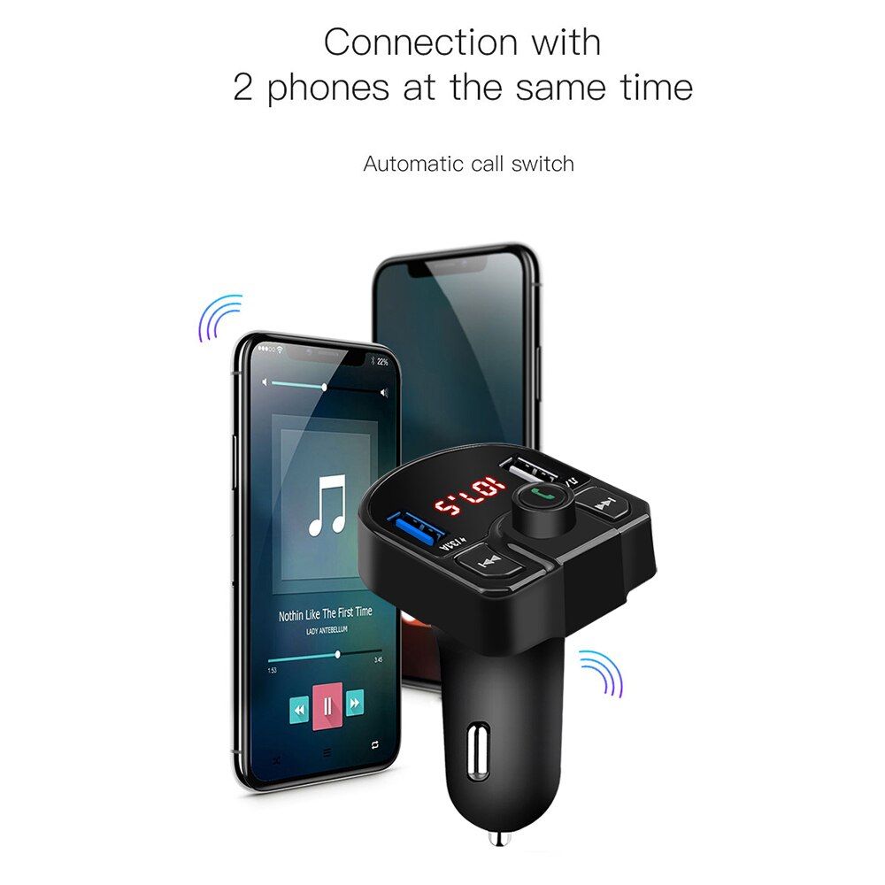 Bluetooth 5.0 Voltage Digitale Display Auto Fm-zender Handsfree Dual 2 Usb Telefoon Oplader 3.1A 1A Tf Card U Disk MP3 Speler