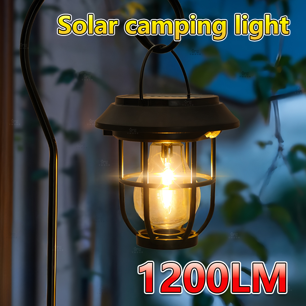 Luz LED Solar para acampar de 1200LM, luces solares para exteriores, lámpara LED recargable, luces ambientales para equipo de Camping, decoración de jardín