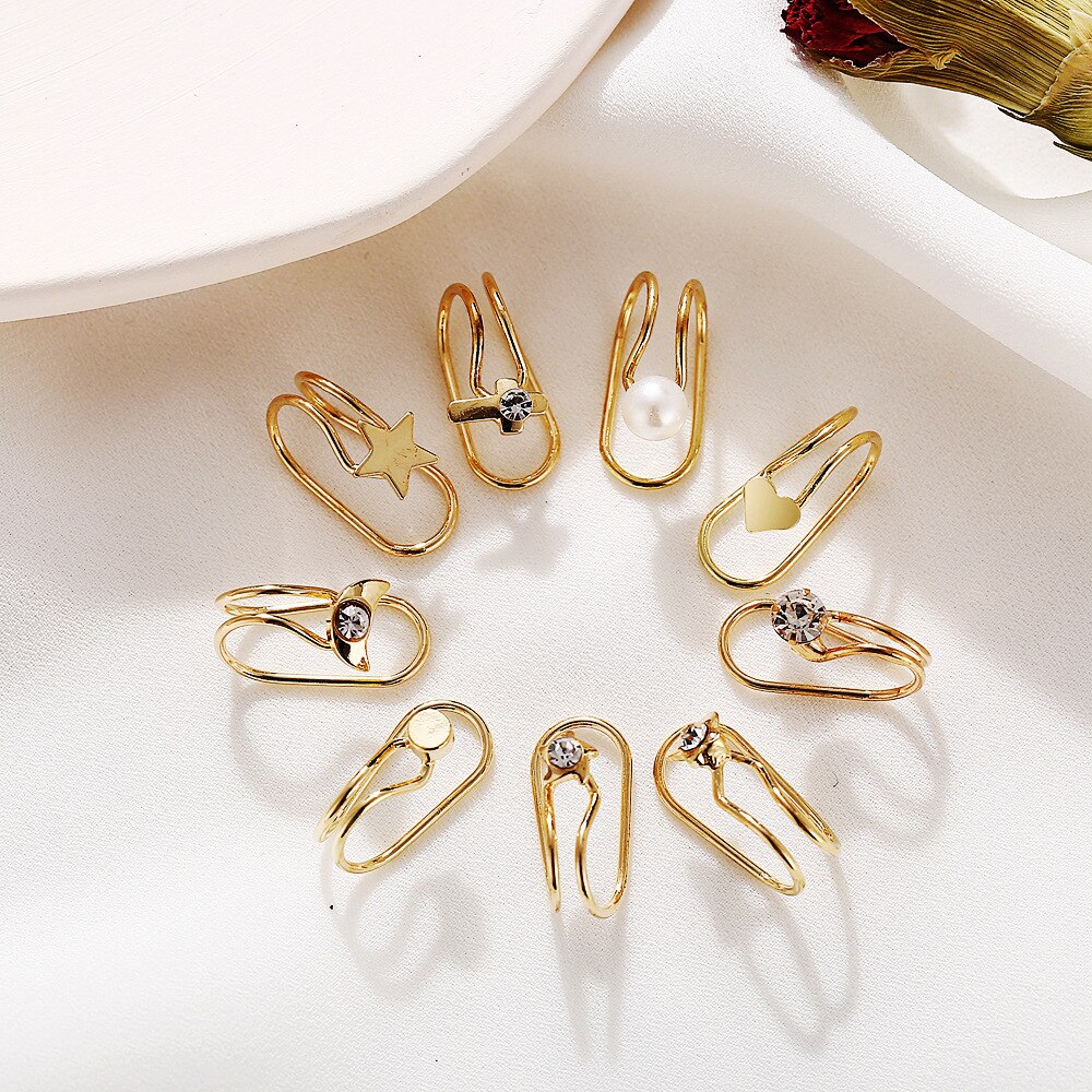 5579 Han Zhishang Europe and America U-shaped pierced ear 9 piece set retro simple alloy golden ear