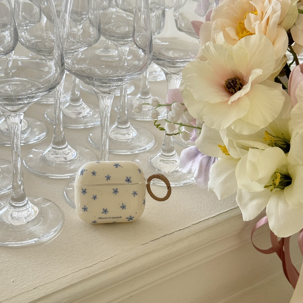 Funda para auriculares con patrón de flores azules y pantalla completa Ins Spring Day para AirPods 1 o 2 3 4 Pro 2