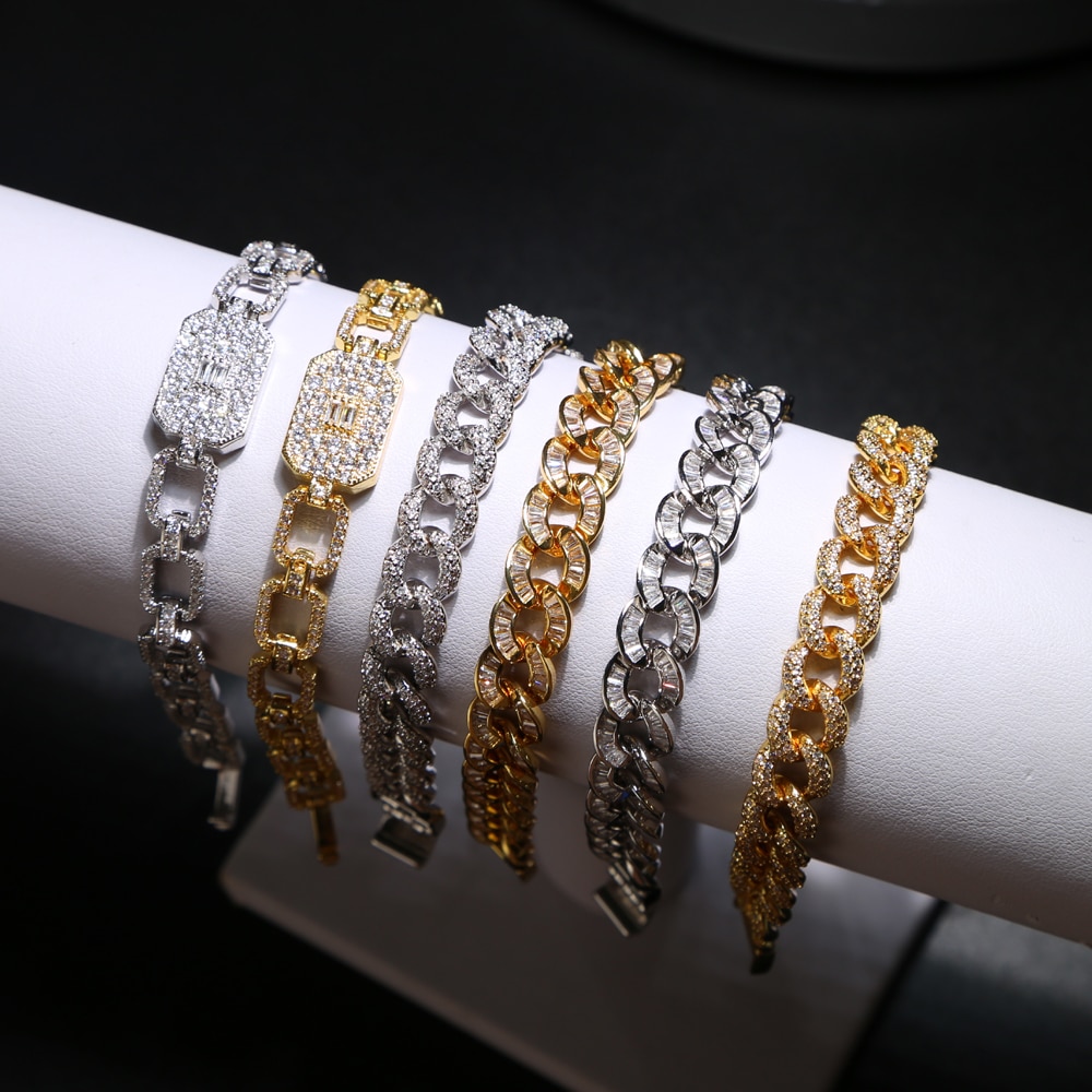 Bling iced out miami armbånd hip hop smykker guld cz tyk tunge miami cubansk link materiale iced cz chain armbånd
