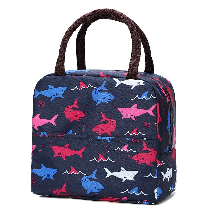 Fiambrera aislante térmica a rayas para niños y mujeres, bolsa de mano térmica para Picnic, fiambrera, color rosa,: Blue shark