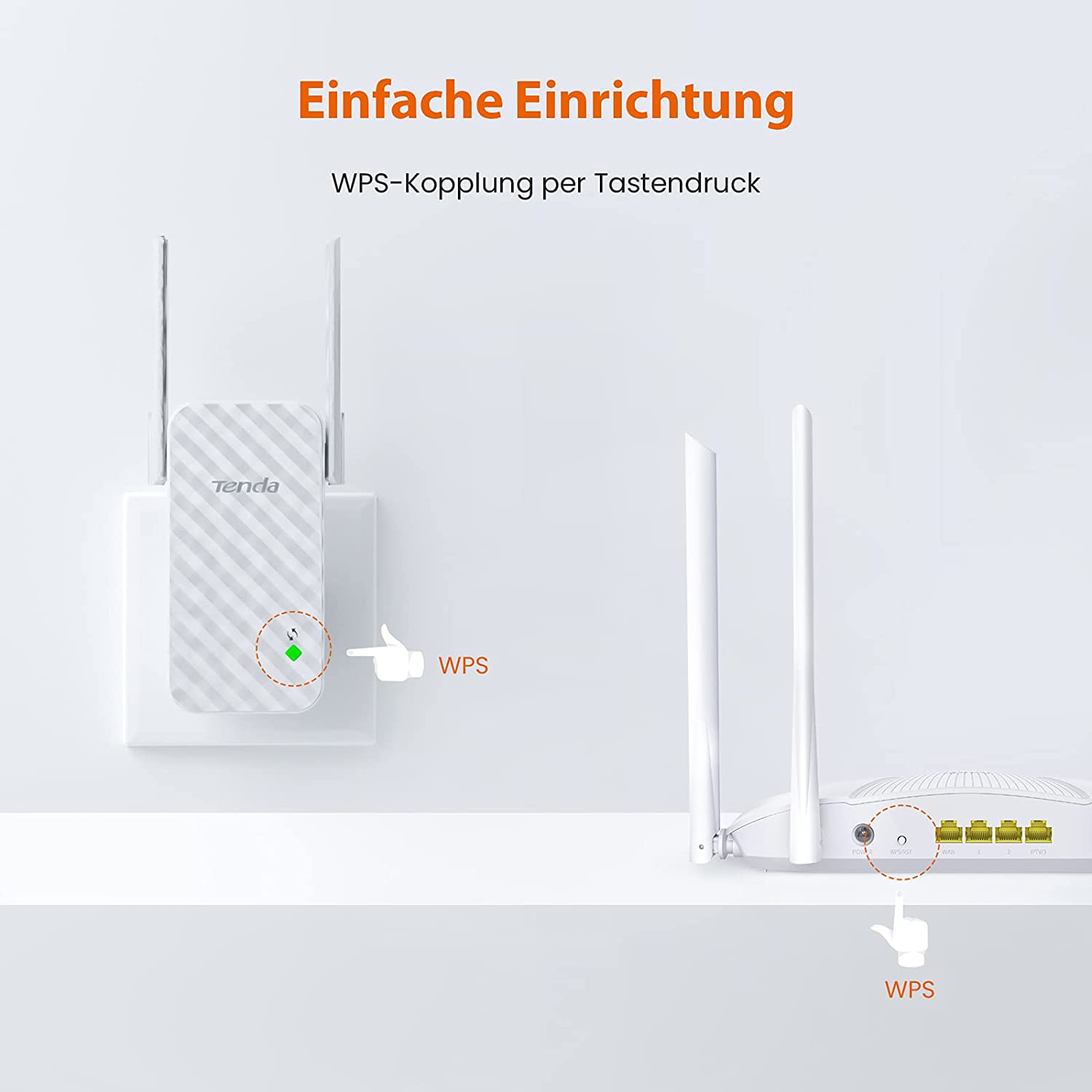 Tenda A9 N300 Universal- WiFi Palette Verlängerung Verstärker mit 2 Externe Antennen Weiß Kompakte Palette Verlängerung EU Stecker