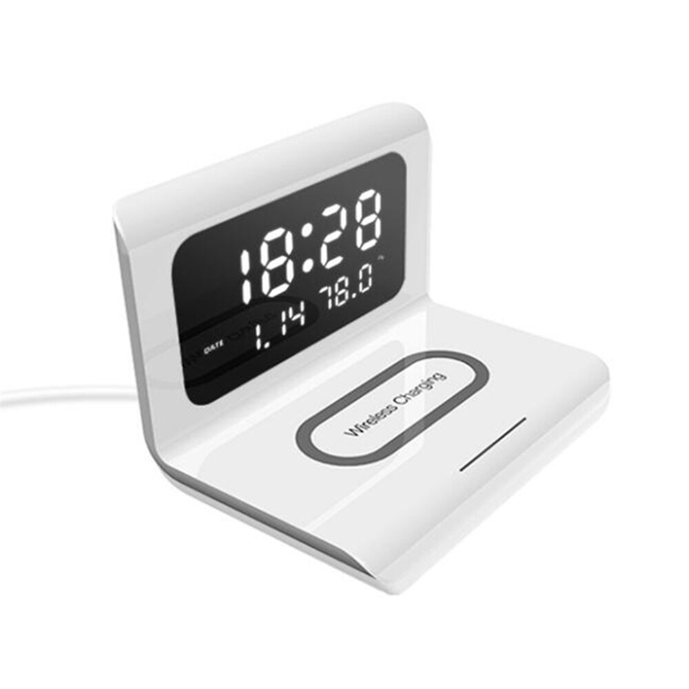 Digital Alarm Clock 2 in 1 Wireless Charger Fast Wireless Charging Dock Station Desk Clock Time Date Temperature Display