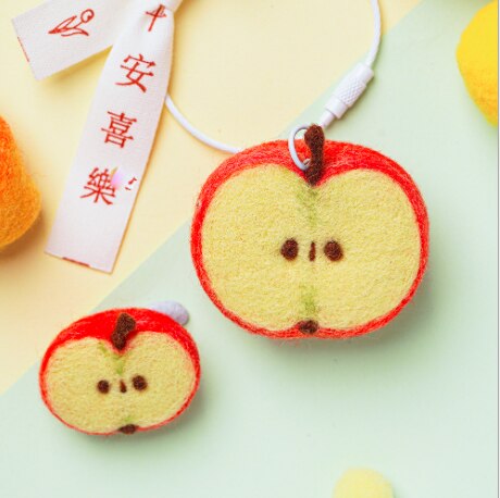 LLavero de fieltro de lana con mango de limón y melocotón, accesorio para decoración de felpudo, manualidades, DIY