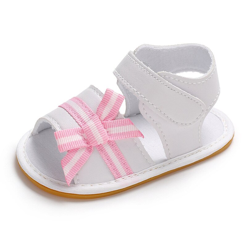 Bébé Fille blanc oddler sandales Infantile Enfant En Bas Âge mignon arc Rose Décontracté en coton Doux 0-2 ans Premiers Marcheurs D'été Chaussures de Berceau: WHITE / 0-6 mois