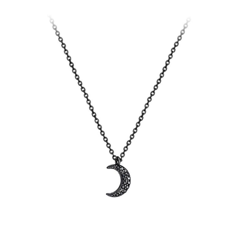 Collar de plata de ley 925 con forma de Luna y clavícula, collar sencillo con memoria de Luna Negra, para mujeres