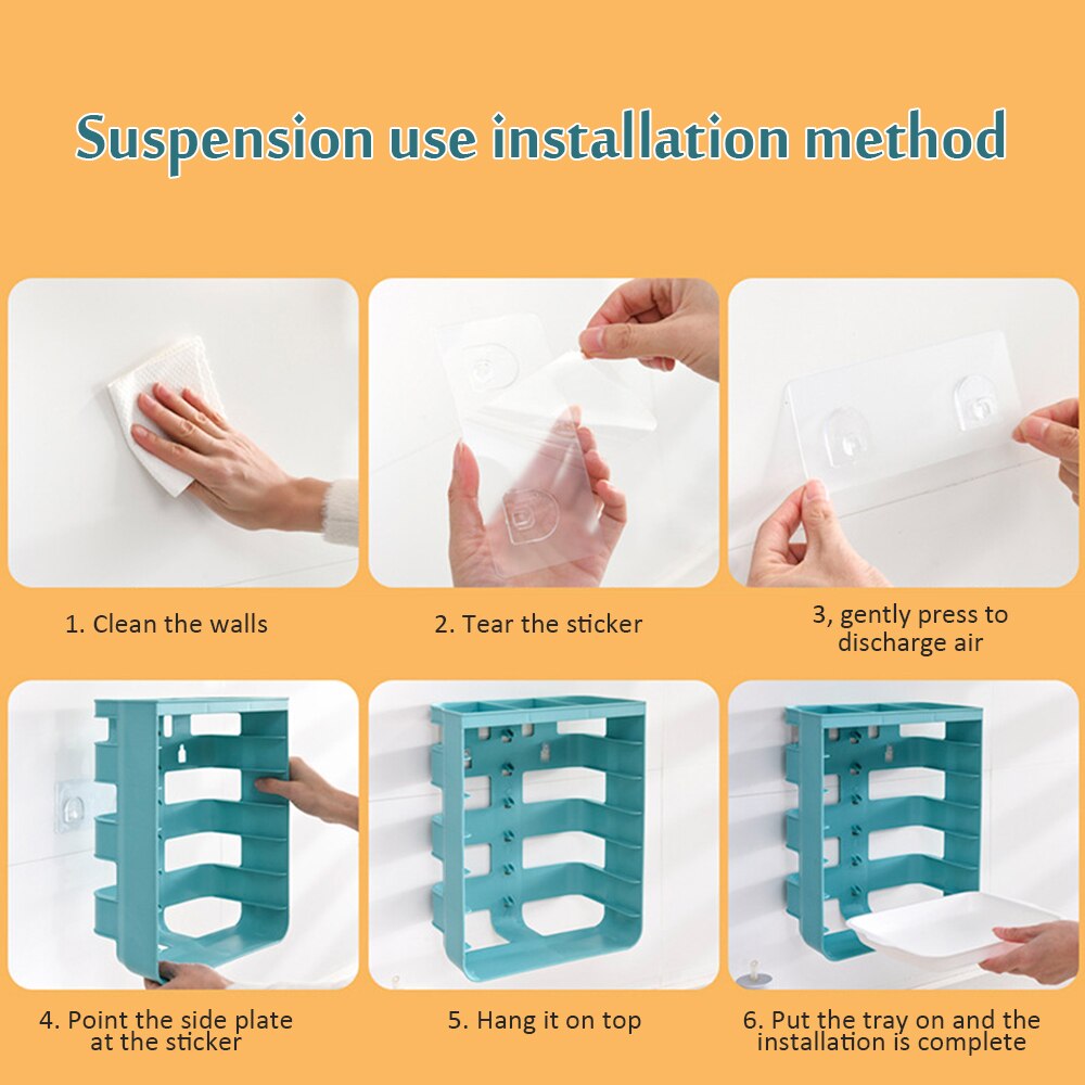 Plateau de rangement de légumes et de fruits à 6 niveaux, étagère murale multifonctionnelle de cuisine, ensemble de rangement de fournitures de cuisine