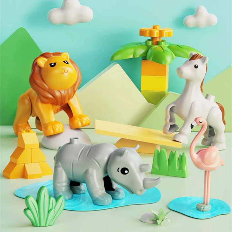 Big Building Blocks Zoo Animal Figure Accessories Frog Snail Dog Comptatible Large Bricks Children Kids Assembly Toys Party