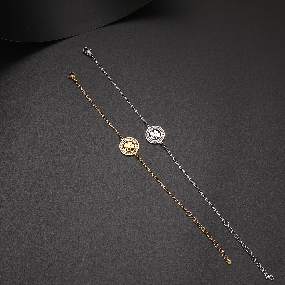 CACANA – Bracelet rond en acier inoxydable pour femmes, couleur or, bijoux en cristal, trèfle de cœur d'amour, de fiançailles, 316L