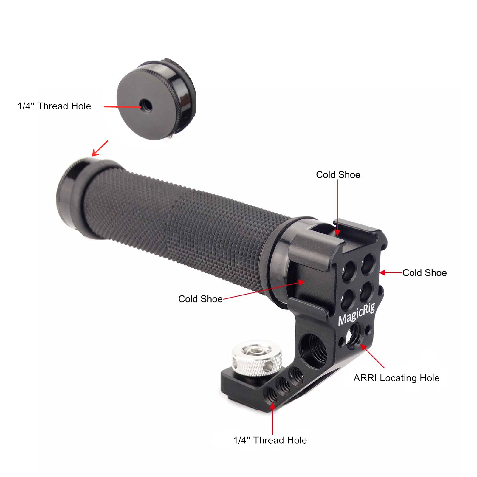 MAGICRIG Cold Shoe Top Handle with 3 Cold Shoe Adapter Mounts for A7C A7RIII A7III EOS R5 R6 Camera to Mount Microphone, Flash