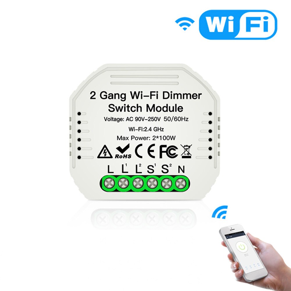 1/2 Gang DIY Mini LED WiFi Dimmer Module APP Remote Control 1 2 Way Smart Light Switch Support Smart Life/Tuya: 2 Way Smart Switch