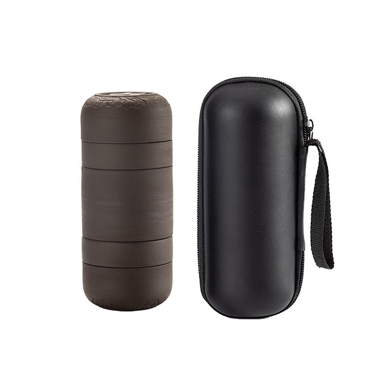 Creatieve Draagbare Zisha Thee Kopjes Set voor Reizen Paarse Klei Thee Set voor Outdoor Trips Relatiegeschenk Aanwezig 4 Cups