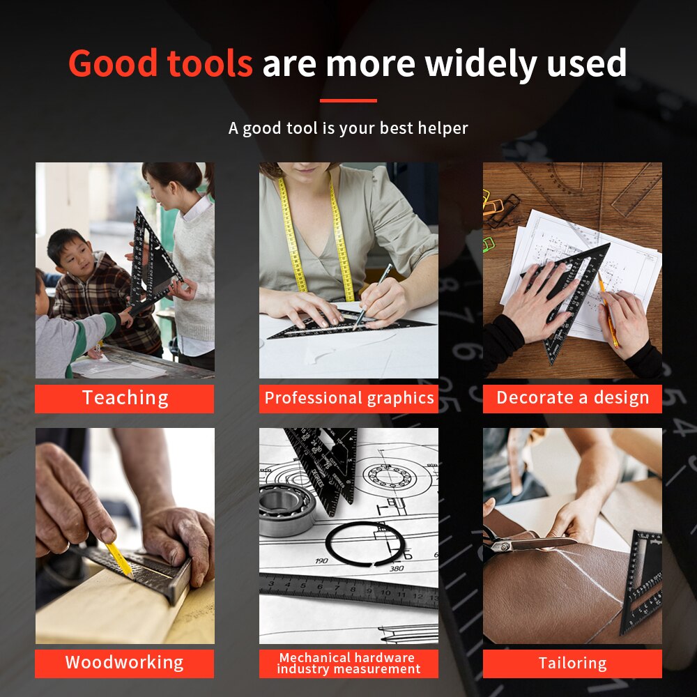 7/12inch Triangle Angle Protractor Aluminum Alloy Speed Square Measuring Ruler Carpenter Measuring Tools