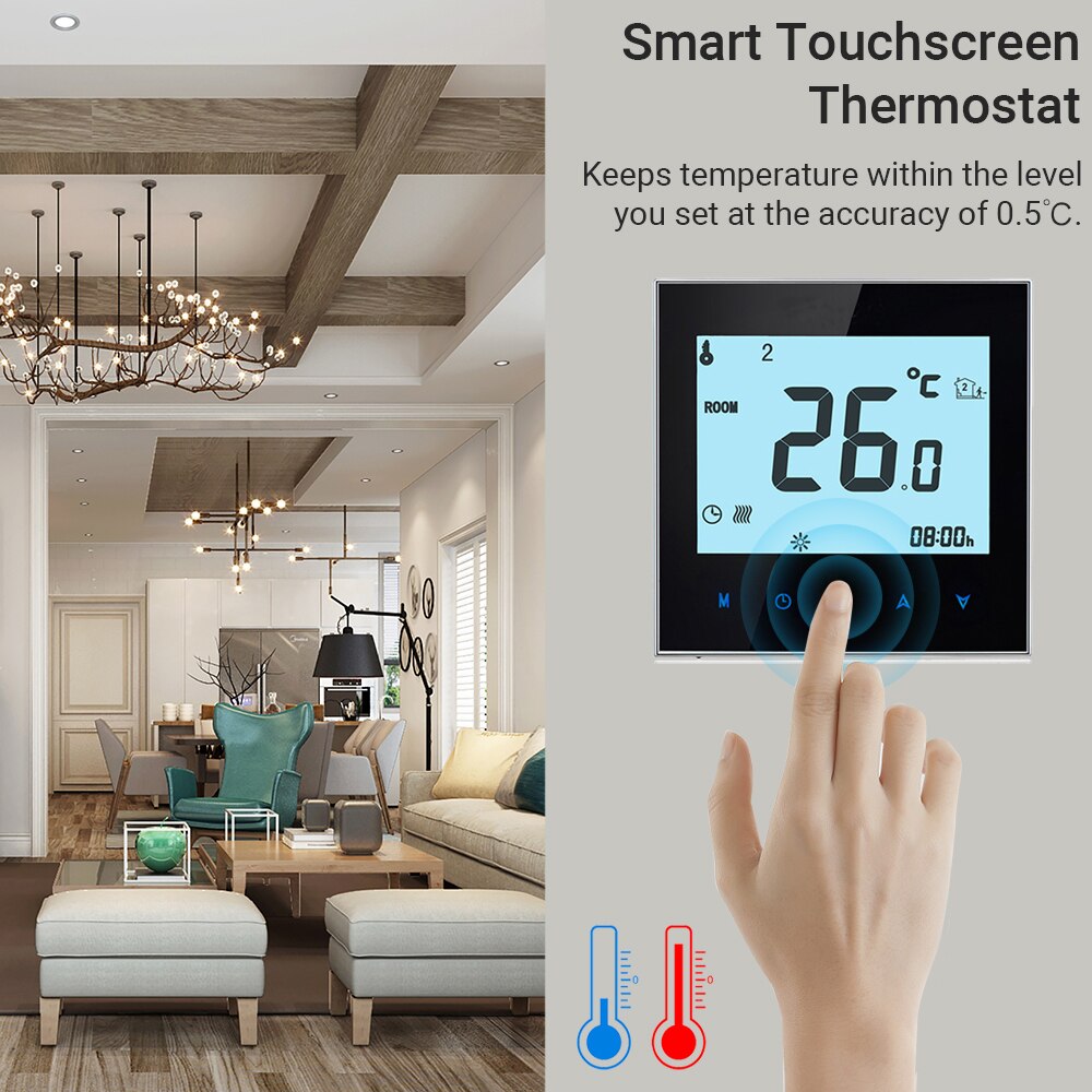 KKMOON-termostato programable inteligente con pantalla táctil, sistema de calefacción con WiFi para suelo radiante, con aplicación y Control por voz