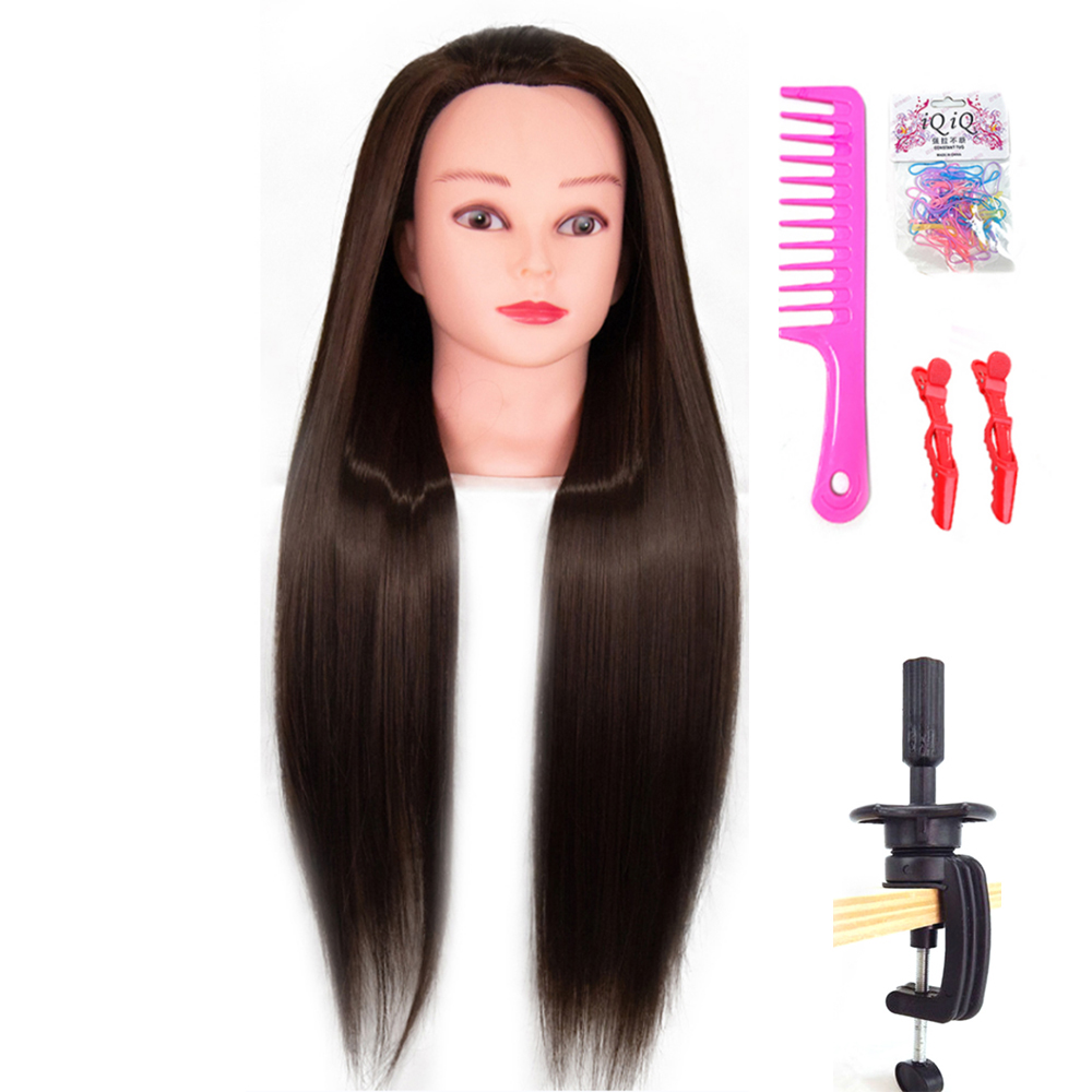 26 Inch Synthetic Hair Mannequin Head With Free Clamp Stand Hairdresser Training Manikin Cosmetology Doll Head For DIY Braid: black