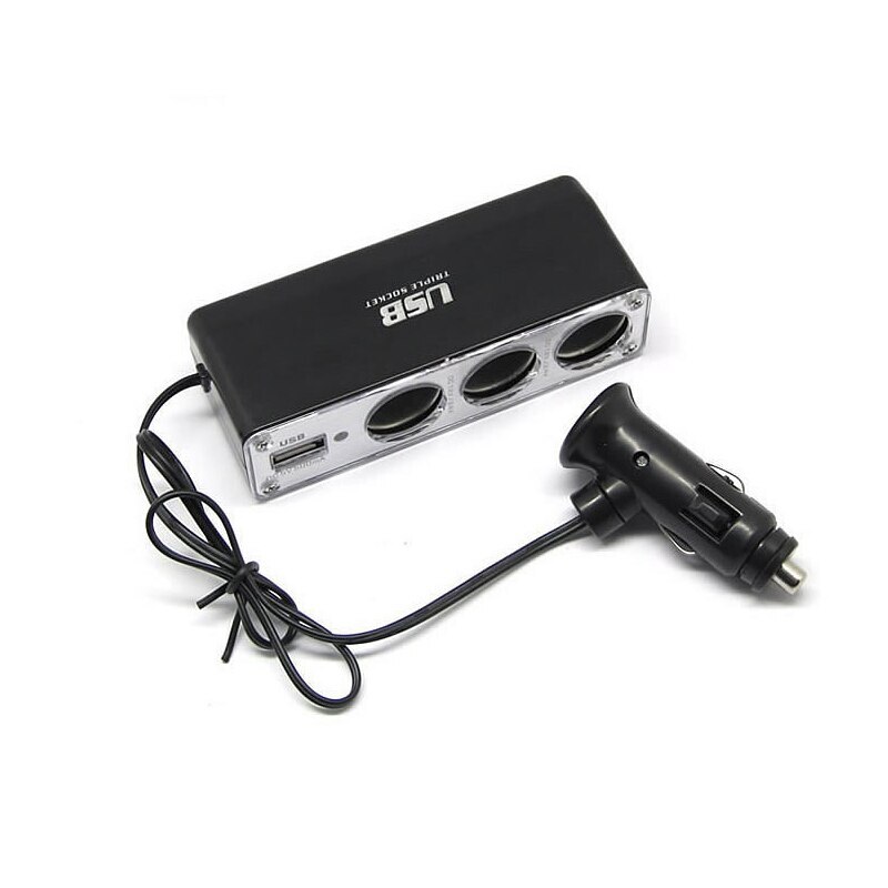 3 Way Multi Socket Auto Sigarettenaansteker Splitter USB Plug Adapter Lader DC 12 V/24 V uitgang triple Adapter Met Usb-poort